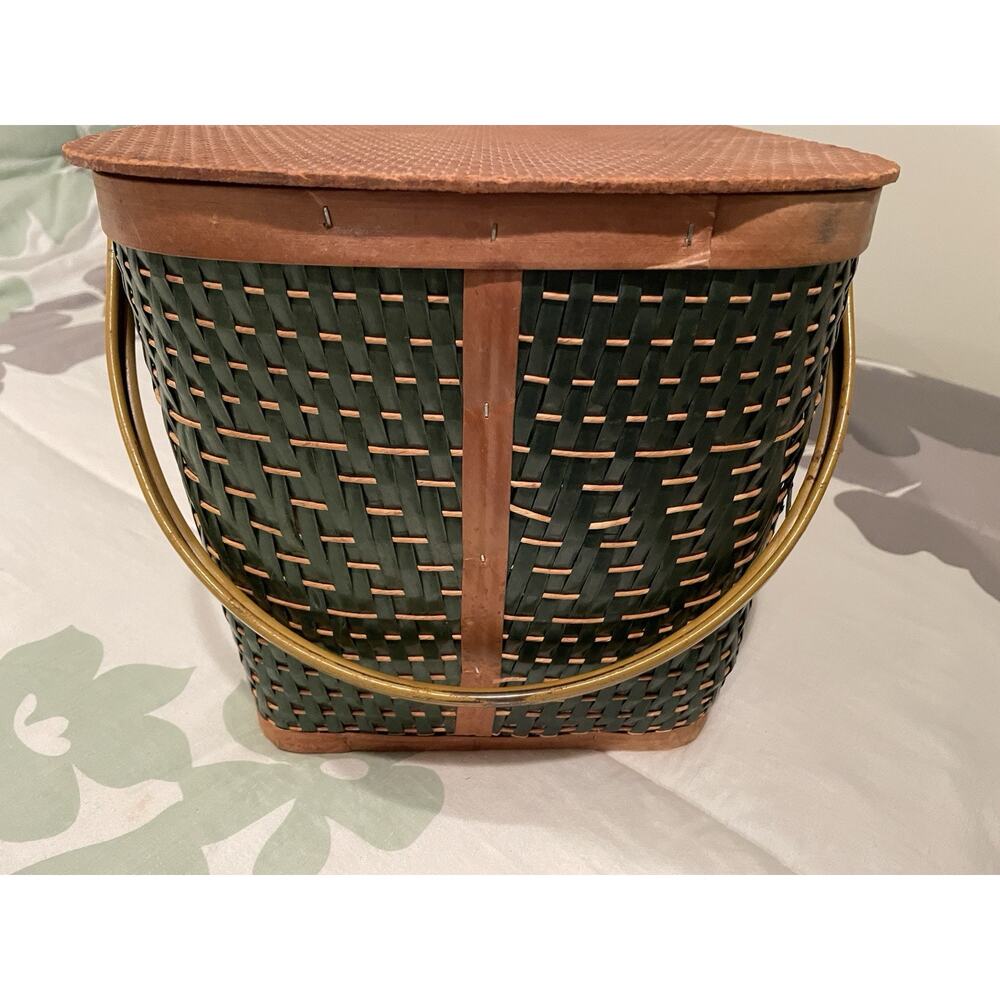 Vintage Hawkeye Burlington Woven Picnic Basket retro 50’s Display Made In USA - Picture 5 of 9